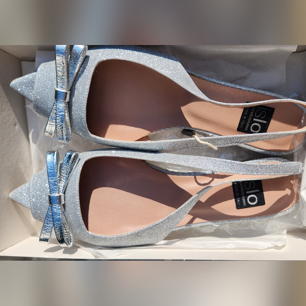 🇮🇹ISLO ISABELLA LORUSSO open toe flat slingback silver metallic sandals in 38 - Picture 14 of 15